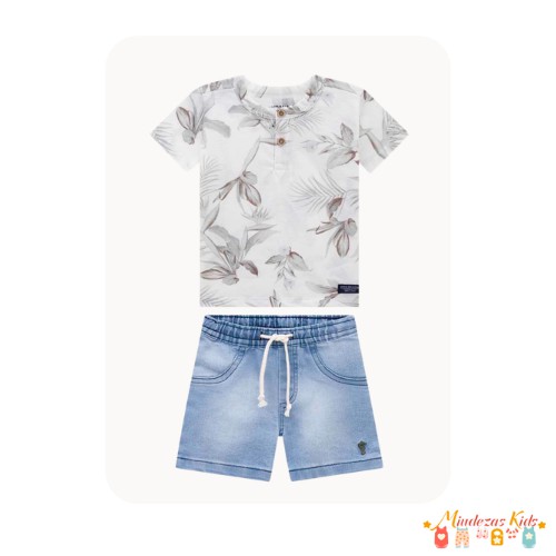 Conjunto de bata e bermuda jeans Onda Marinha