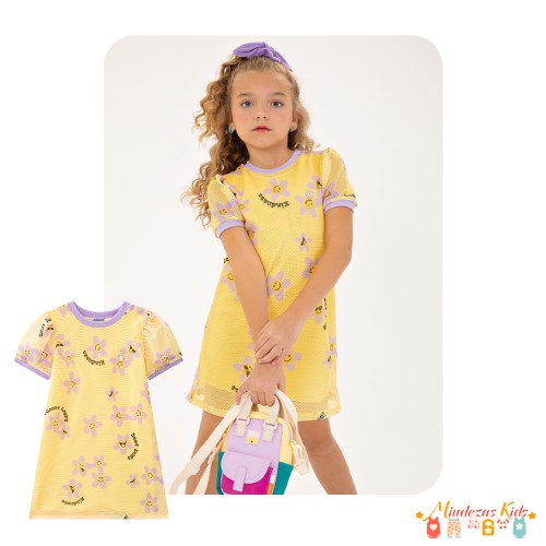 Vestido com sobreposição em tela sublimada Nina Go blk23k