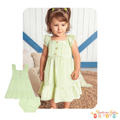 Vestido e calcinha em tricoline nápoli Flora by Infanti