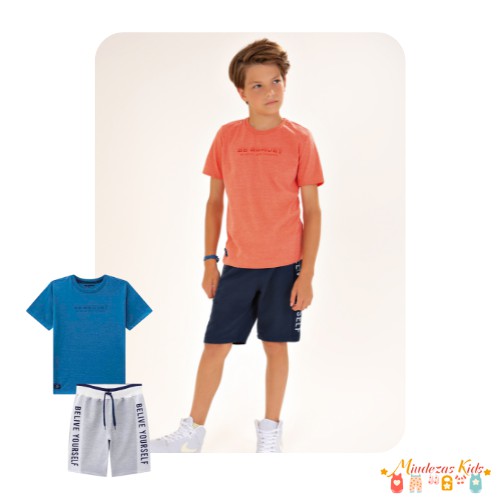 Conjunto camiseta em malha P.A e  bermuda em moletom Onda Marinha