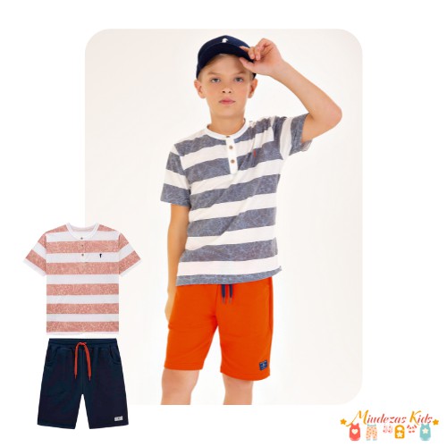 Conjunto de bata em malha sublimada e bermuda em moletom Onda Marinha