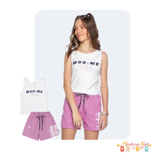Conjunto de regata e shorts em sarja Angerô BLK24