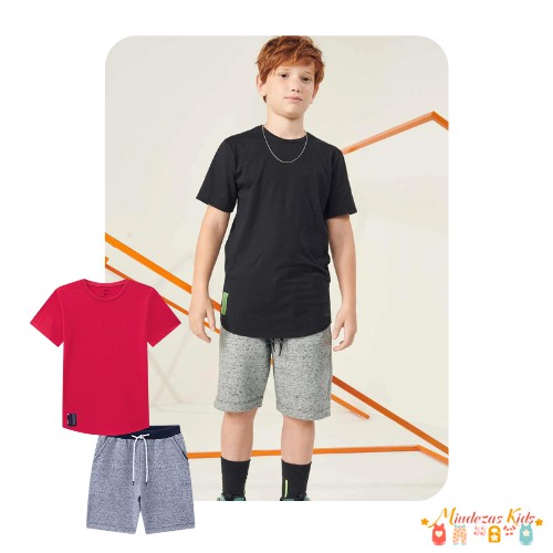 Conjunto de camiseta em meia malha e bermuda em moletom eco sem pelúcia Johnny Fox