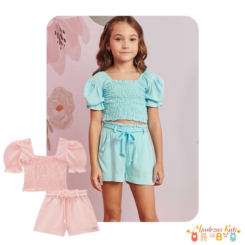 Conjunto de blusa boxy e shorts em viscose linen Princess by Infanti