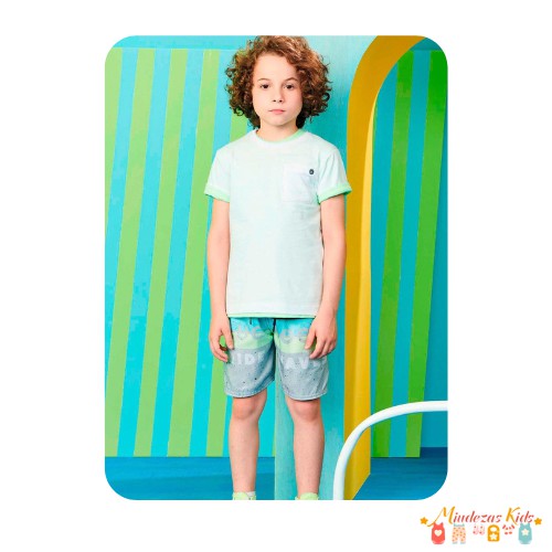 Conjunto de camiseta em meia malha e bermuda em nylon bora Luc.boo blk23k