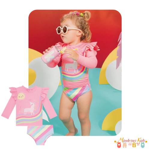 Conjunto de blusa e calcinha em malha com proteção UV 50+ Kukie Beachwear