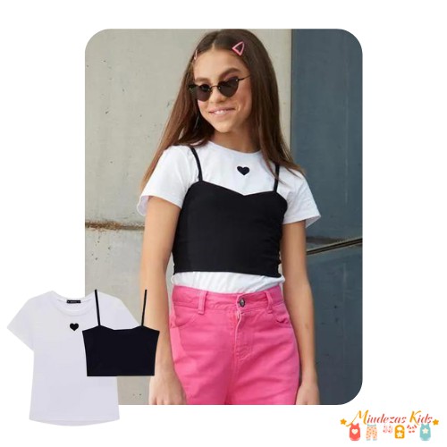 Blusa em meia malha e top em cotton Lilimoon BLK24