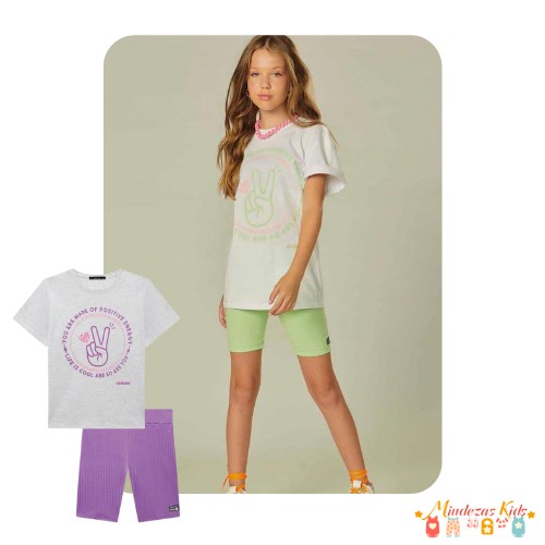 Conjunto de camiseta over em meia malha e biker em canelado capri Lilimoon