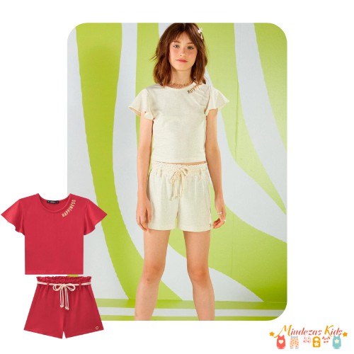 Conjunto de blusa cropped e shorts em molevisco Lilimoon Happiness