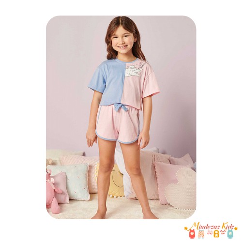 Pijama de blusa boxy over e shorts em meia malha Infanti