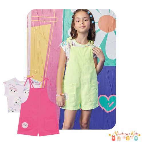 Conjunto de blusa e jardineira neon Fun by Infanti