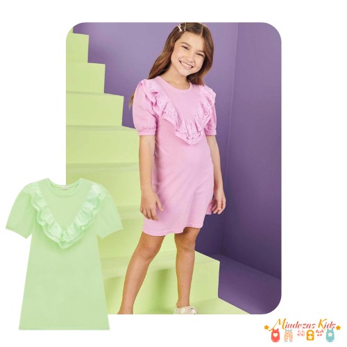 Vestido em Meia Malha com Babados Frontal Clean by Infanti