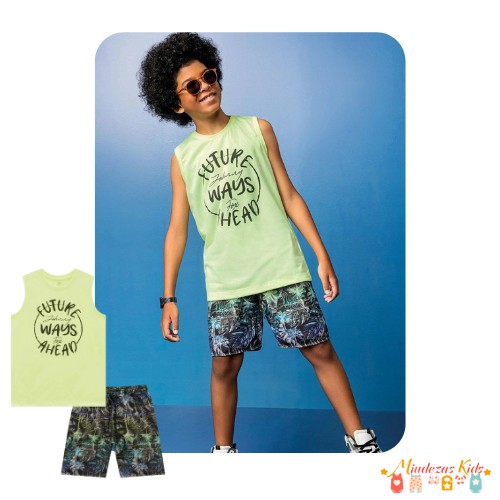 Conjunto de regata em meia malha e bermuda em nylon bora Johnny Fox