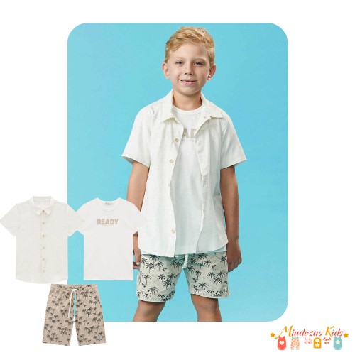 Conjunto trio Camisa, camiseta e Bermuda Luc.Boo resort