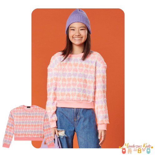 Blusão boxy em pelo carneirinho Vic&Vicky Heart BLK24