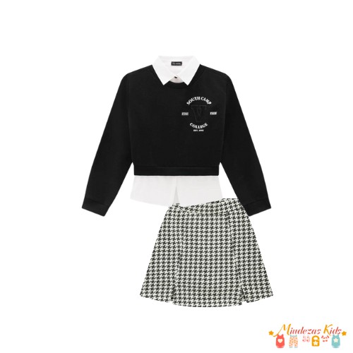Conjunto de blusão e saia pied poule Vic&Vicky