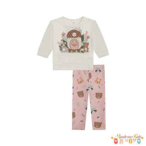 Conjunto de blusão alongado e legging em molecotton Kukiê