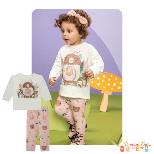 Conjunto de blusão alongado e legging em molecotton Kukiê