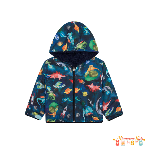 Jaqueta corta vento reversível em nylon bora e pelo Luc.boo