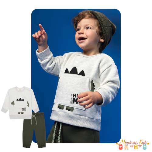 Conjunto de blusão e calça jogger em moletom com pelúcia Luc.boo