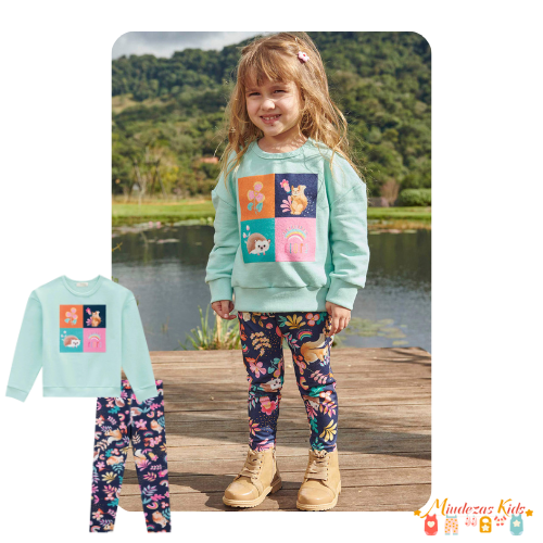 Conjunto de blusão em moletom e legging em molecotton Kukiê