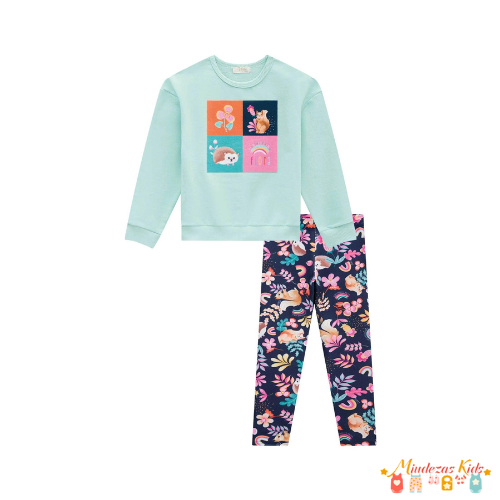 Conjunto de blusão em moletom e legging em molecotton Kukiê