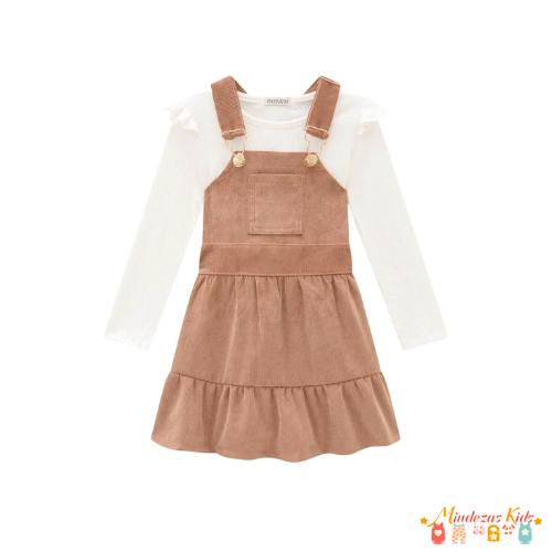 Conjunto de blusa em malha wave e salopete em veludo cotelê Infanti