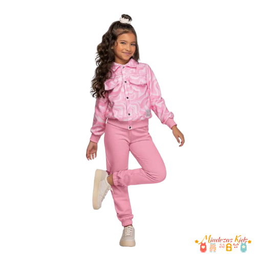 Conjunto de casaco em soft e calça jogger moletom peluciado Angero