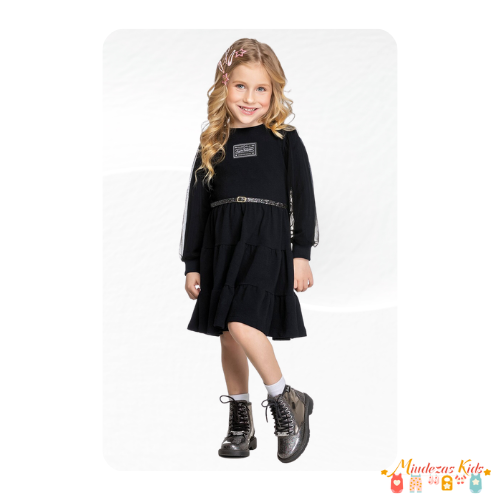 Vestido em cotton light e tule Angero