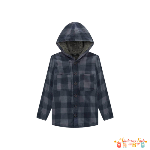 Camisa overshirt em flanela xadrez e forro em pelo carneirinho Luc.boo