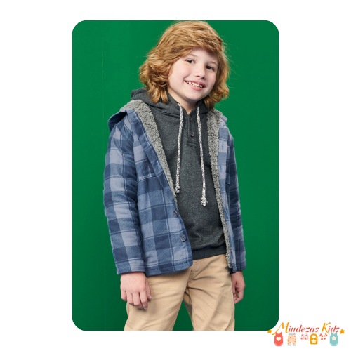 Camisa overshirt em flanela xadrez e forro em pelo carneirinho Luc.boo