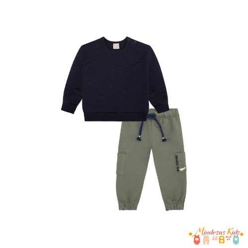 Conjunto de blusão e calça jogger em moletom sem pelúcia Luc.boo