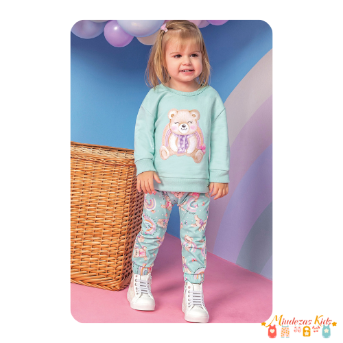 Conjunto de blusão em moletom com pelúcia e calça em termoskin peluciado Infanti