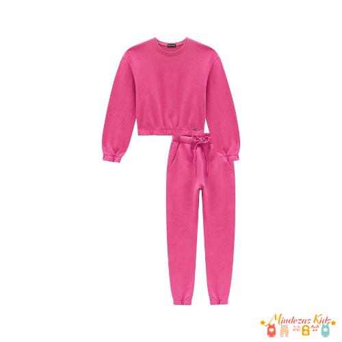 Conjunto de blusão boxy e calça jogger em moletom sem pelúcia Vic&Vicky