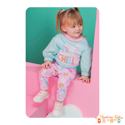 Conjunto de blusão em moletom 3 cabos e calça em new soft Kukiê