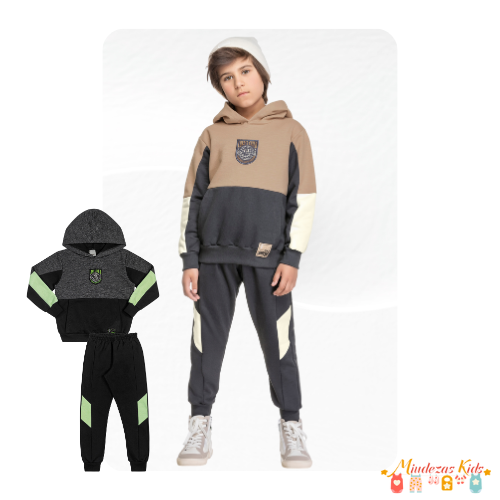 Conjunto de blusão e calça em moletom felpado Angero BLK24