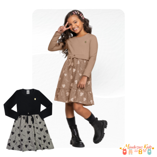 Vestido em cotton light e malha belize Angero BLK24