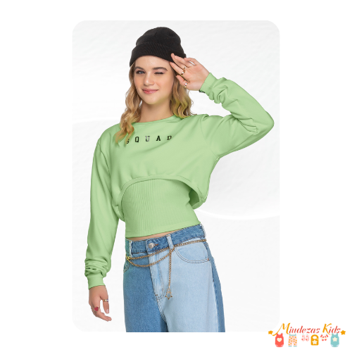 Conjunto de blusas cropped em moletom felpado e ribana comforty Angero