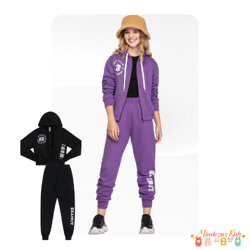 Conjunto de jaqueta e calça de moletom felpado Angero BLK24