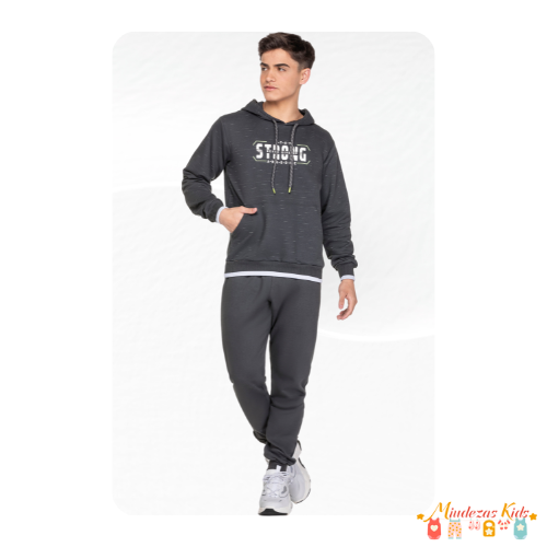 Conjunto de blusão e calça em moletom felpado Angero BLK24