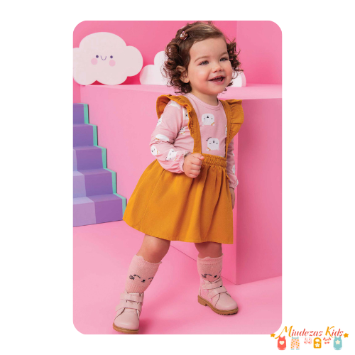 Conjunto de body em malha comfy e salopete em sarja pita Kukie baby