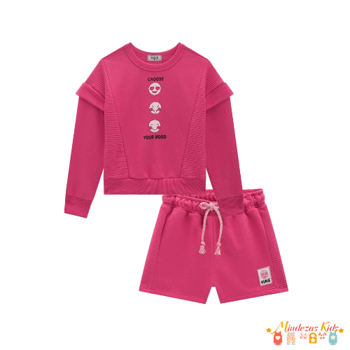 Conjunto de blusão e shorts em moletom sem pelúcia e moletom relevo Kukie