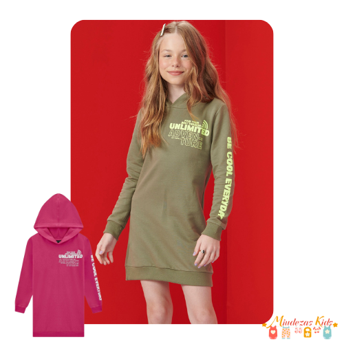 Vestido em moletom sem pelúcia Vic&Vicky