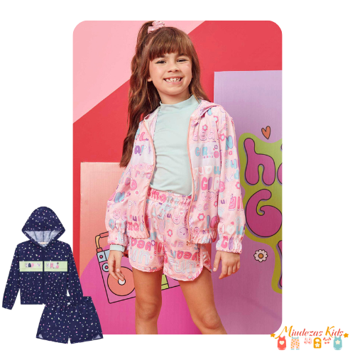 Conjunto de jaqueta corta vento e shorts em nylon Infanti