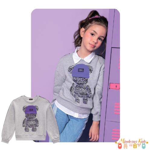 Blusão em moletom sem pelucia Urso Infanti Fashion