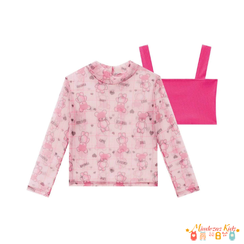 Conjunto de blusa em tule com top croped em canelado capri Infanti
