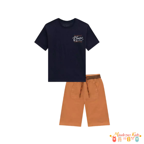 Conjunto de camiseta em meia malha e bermuda em sarja empapelada moore Johnny Fox