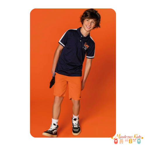 Conjunto de camisa polo em meia malha e bermuda em sarja pita Johnny Fox