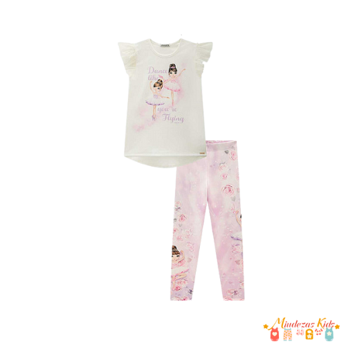 Conjunto de blusa alongada em cotton e tule com legging em fly tech Infanti Princess