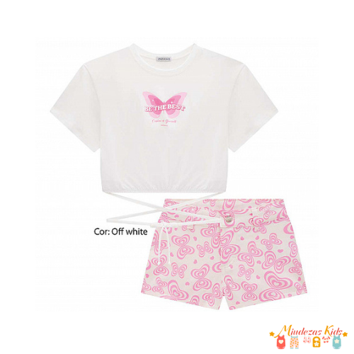 Conjunto de blusa boxy over em meia malha com shorts em sarja Infanti Fashion